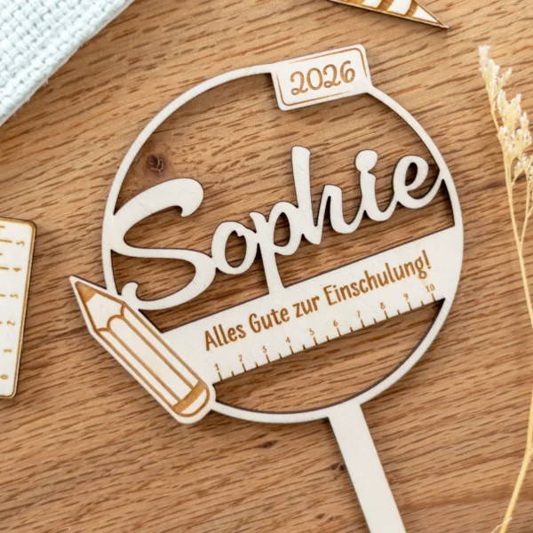 Caketopper Alles gute zur Einschulung, personalisiert mit Namen Produktfoto