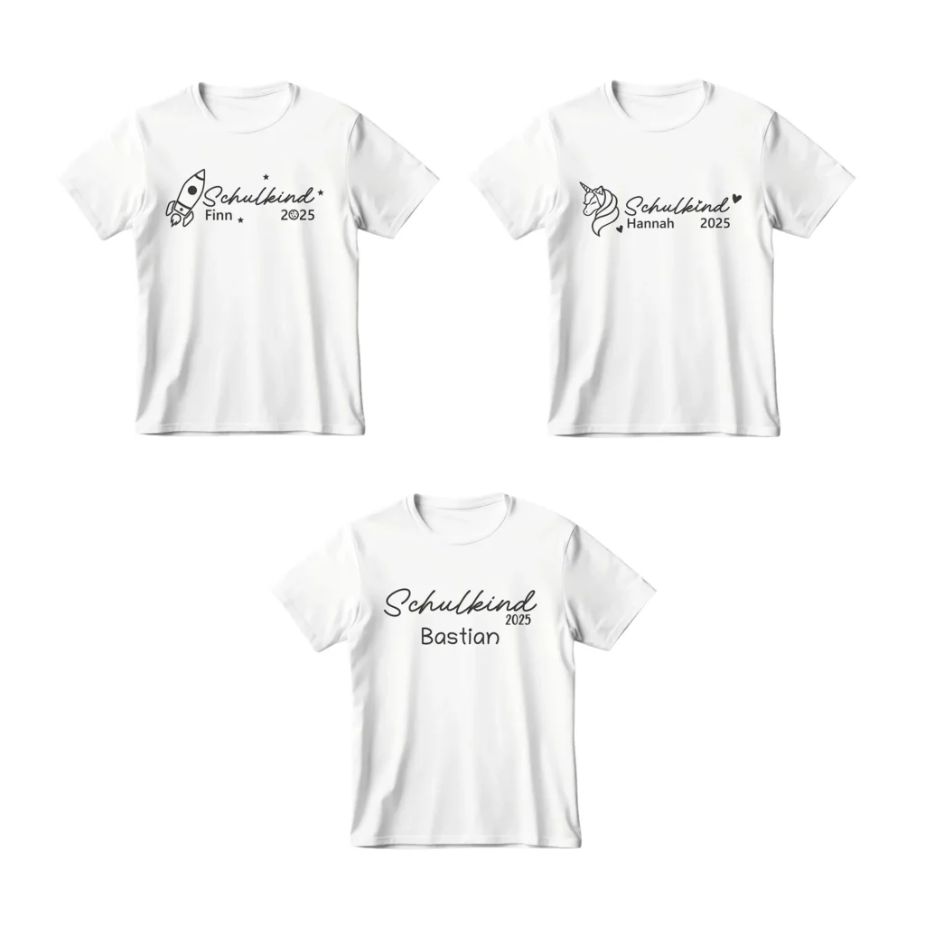 T-Shirt - Schulkind 2025 für Kinder mit 3 Motiven - Weiß