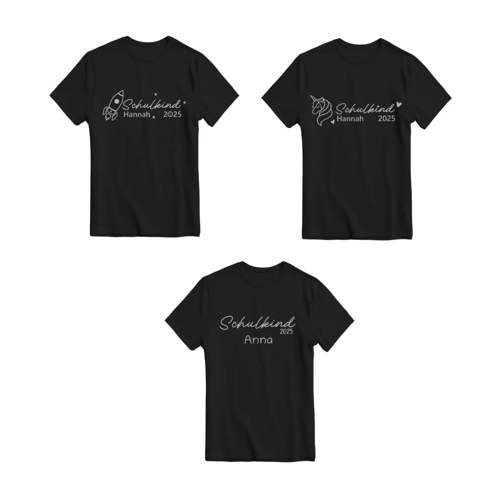 T-Shirt - Schulkind 2025 für Kinder mit 3 Motiven - Schwarz