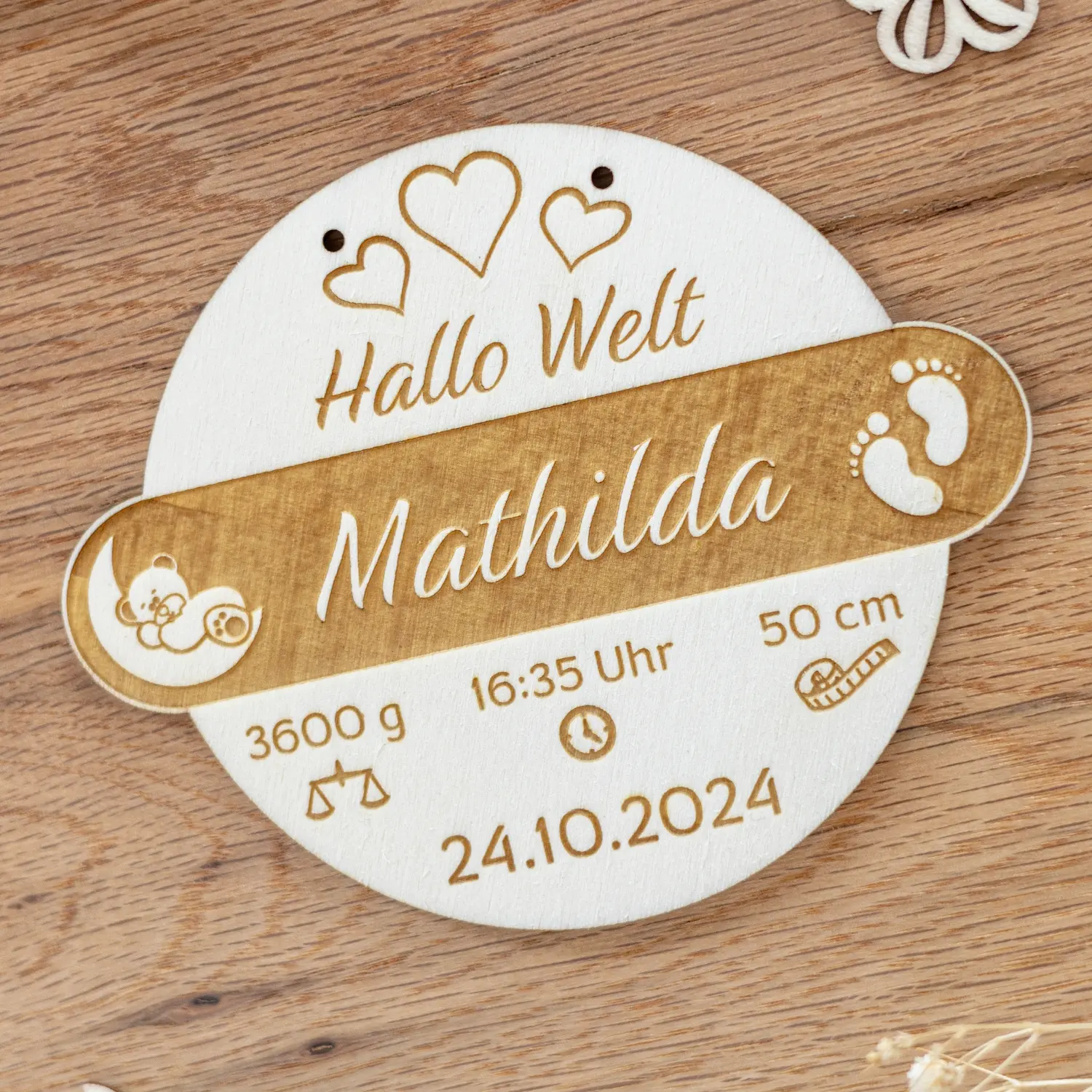 Geburtsschild Meilensteinkarte graviert und personalisiert