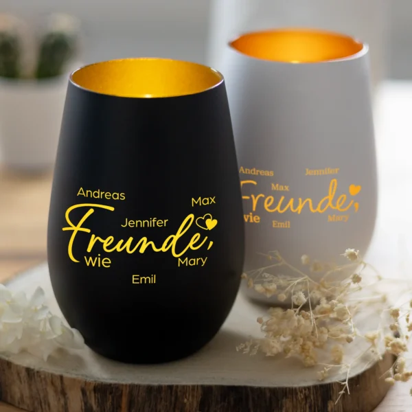 Personalisiertes Windlicht mit Gravur aus Glas "Freunde Wie"