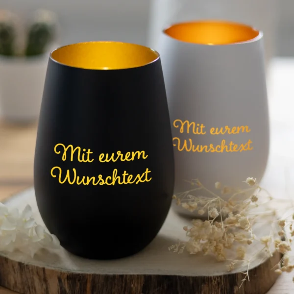 Personalisiertes Windlicht mit Wunschtext in Schwarz und Weiß