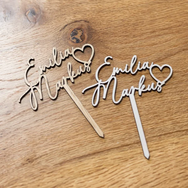 Caketopper Hochzeit - 2 Namen mit Herz - Produktbild