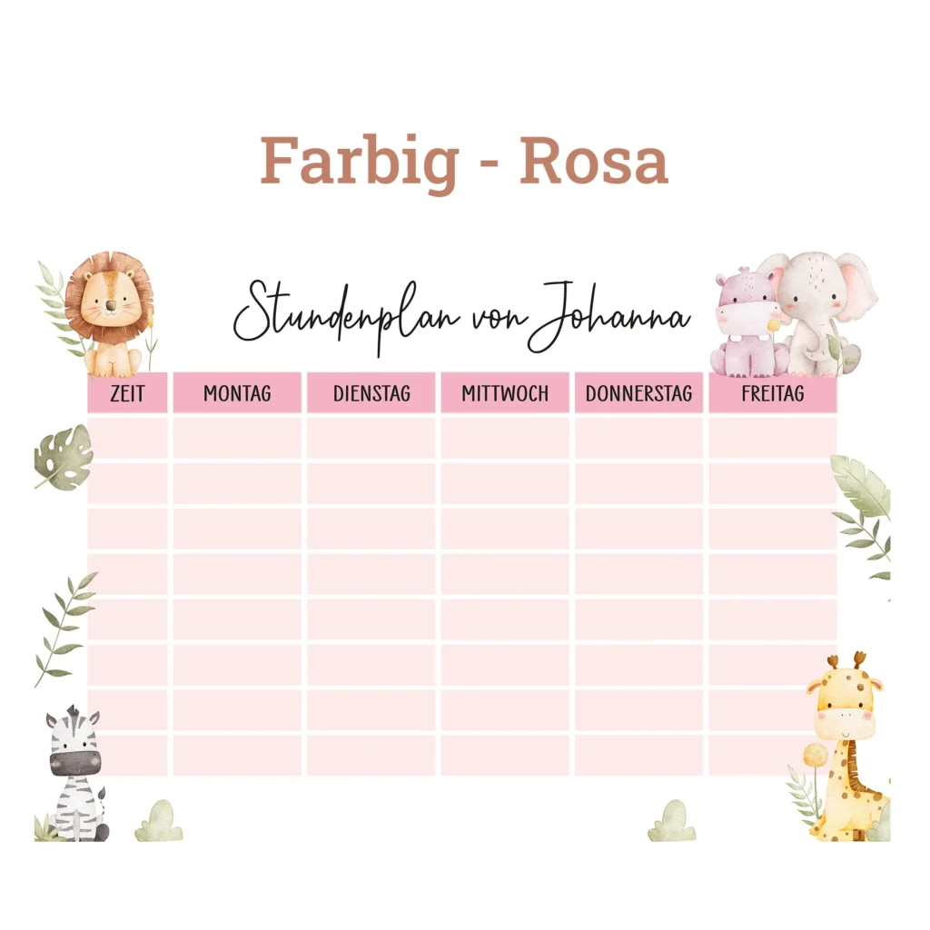 Stundenplan auf Acrylglas - Safari - Rosa Farbe