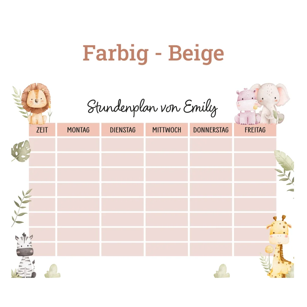 Stundenplan auf Acrylglas - Safari - Beige