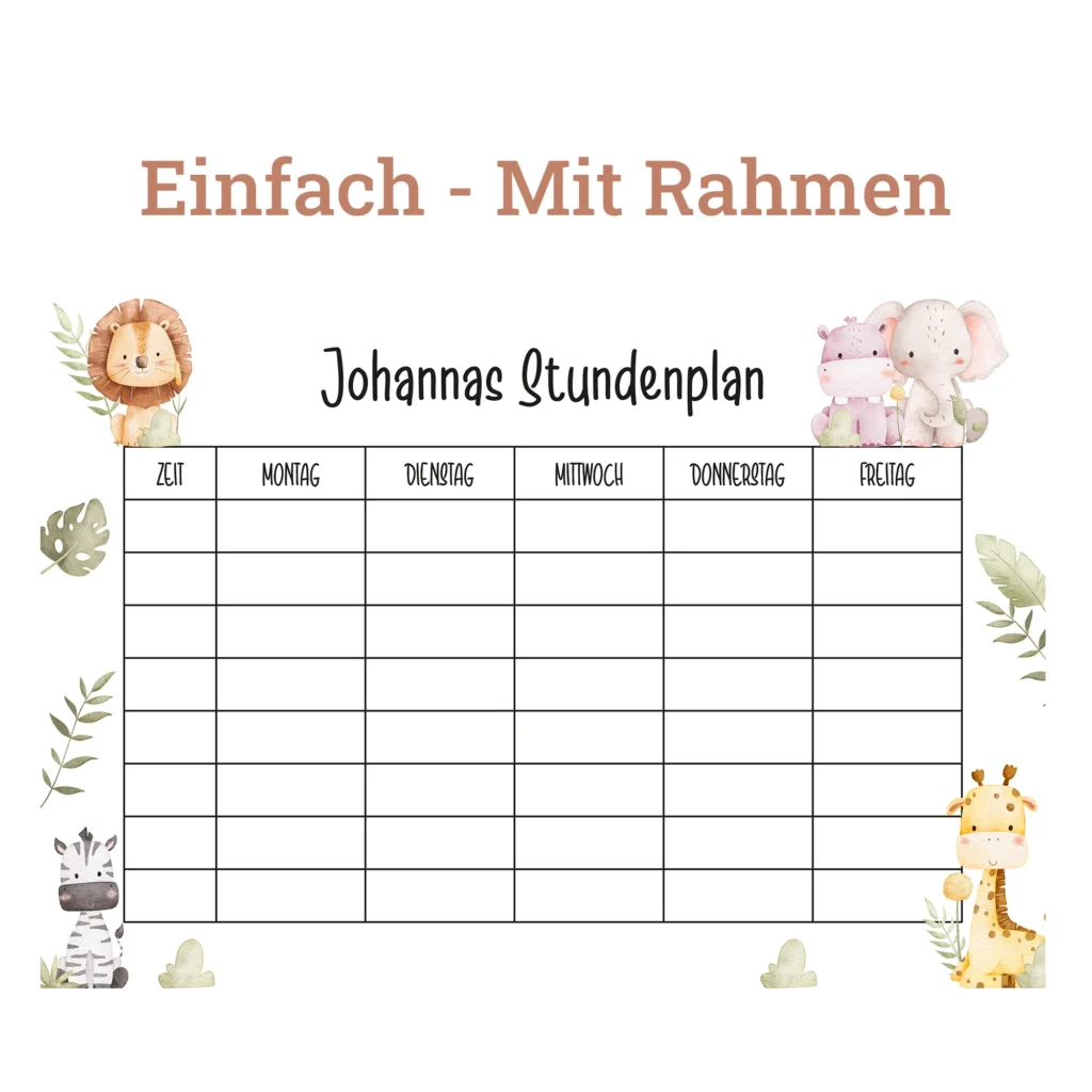 Stundenplan auf Acrylglas - Safari - Mit Rahmen-Tabelle