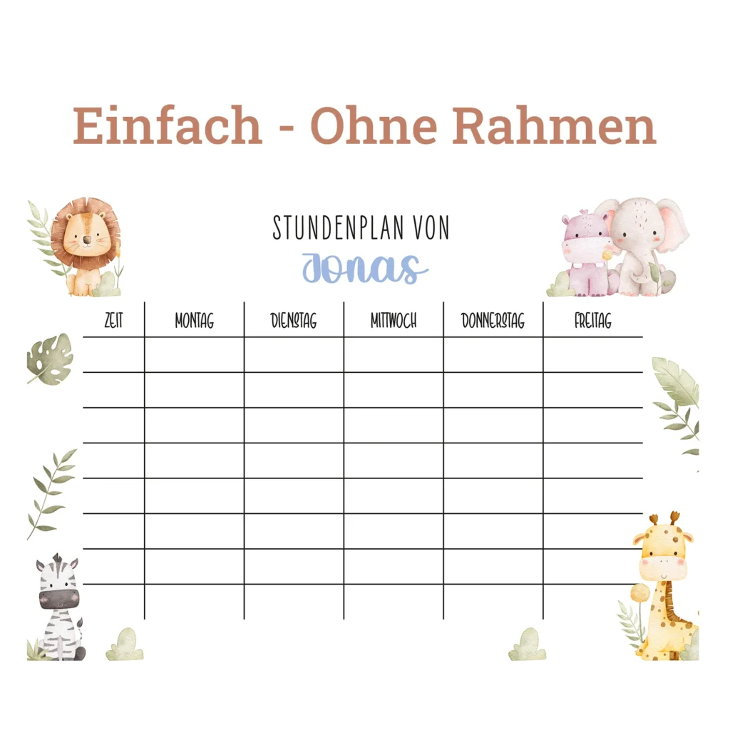 Stundenplan auf Acrylglas - Safari - Mit einfacher Tabelle