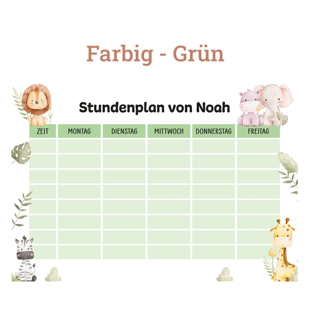 Stundenplan auf Acrylglas - Safari - Grün