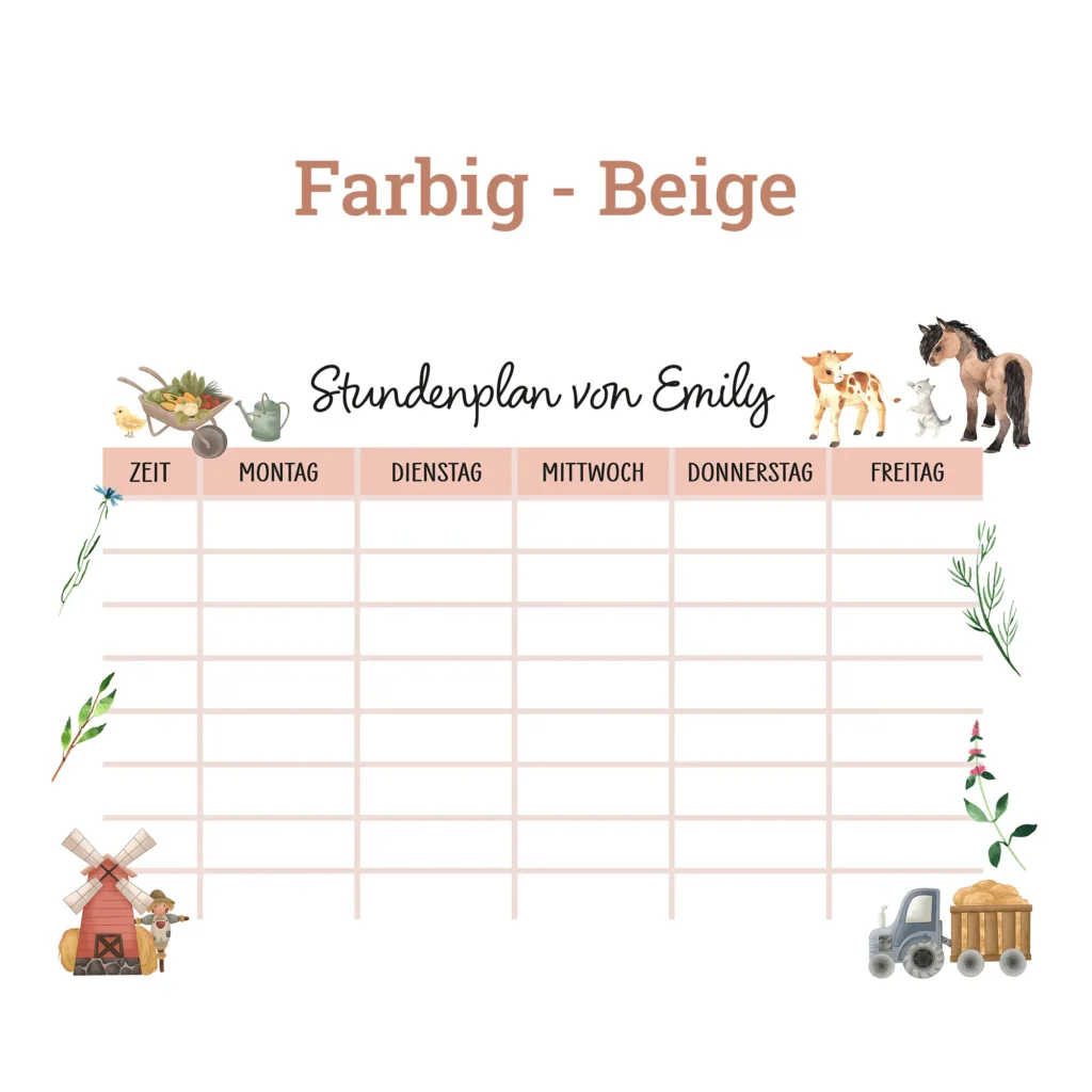 Stundenplan auf Acrylglas - Bauernhof - Beige