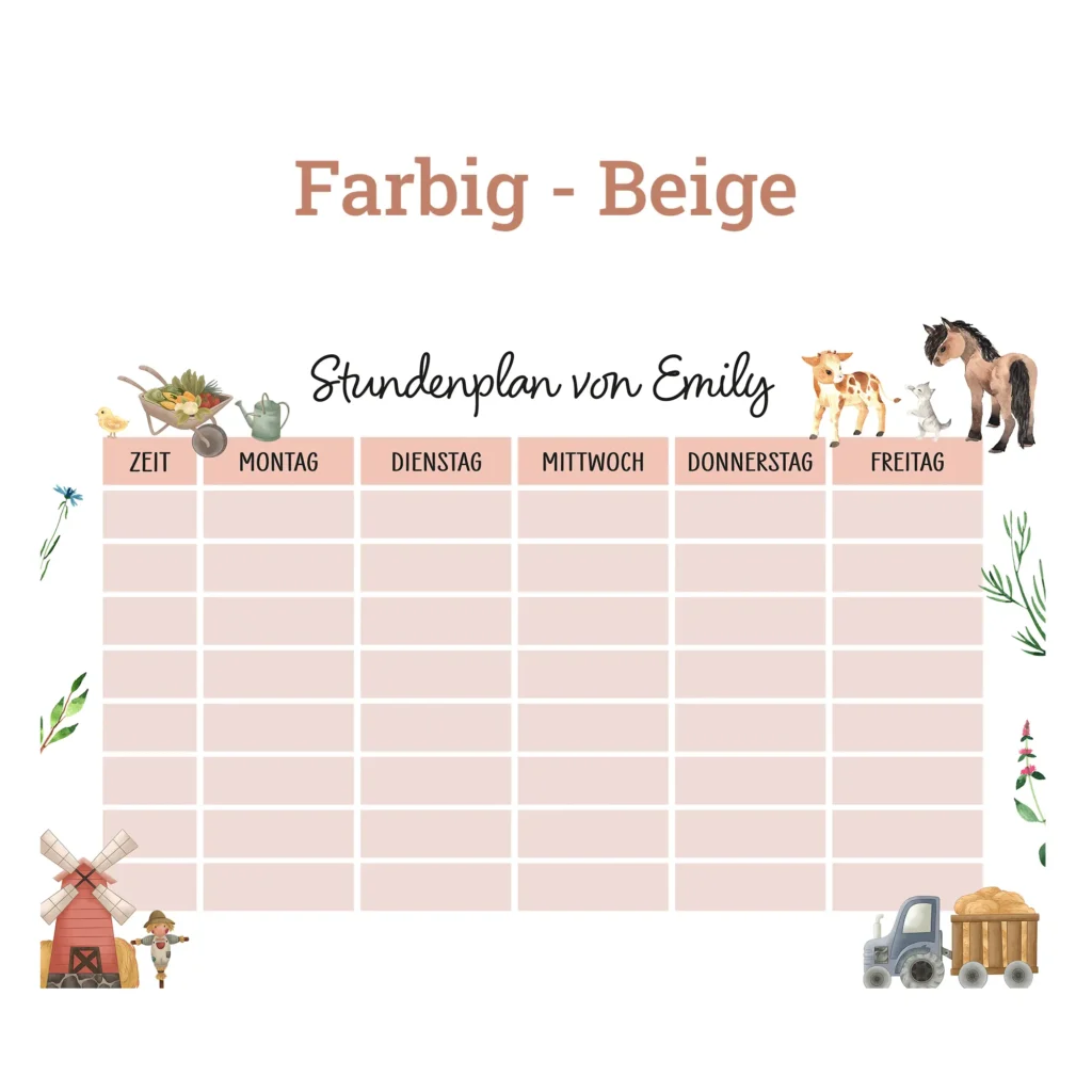 Stundenplan auf Acrylglas - Bauernhof - Beige