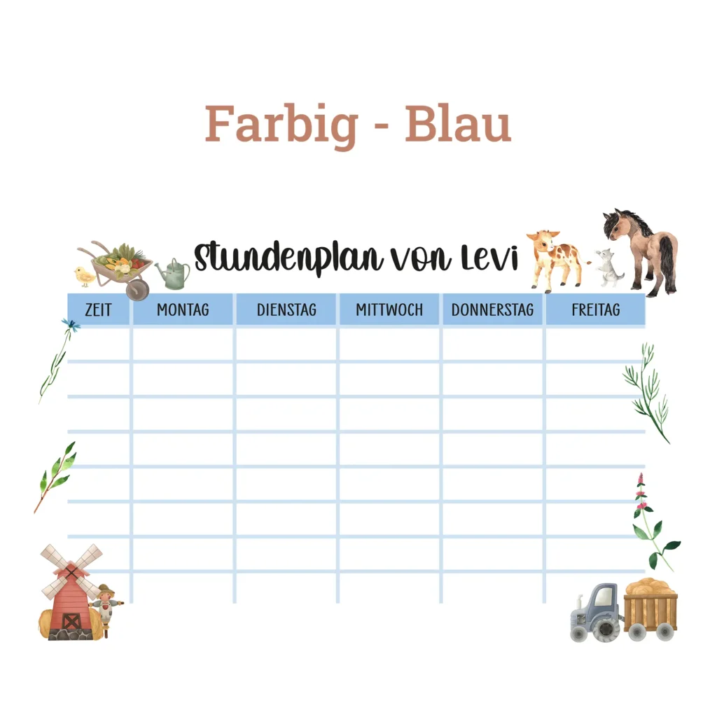 Stundenplan auf Acrylglas - Bauernhof - Blau