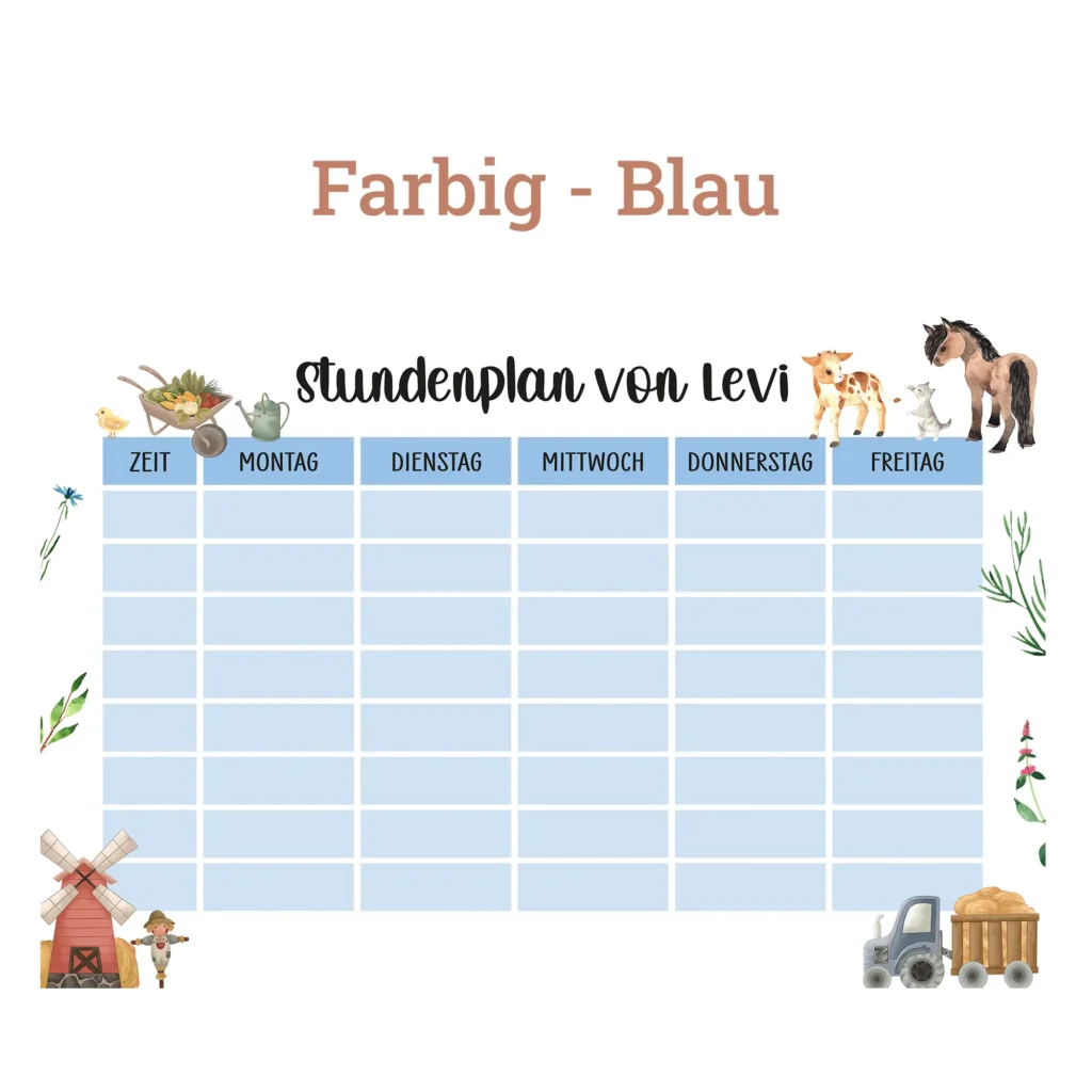 Stundenplan auf Acrylglas - Bauernhof - Blau