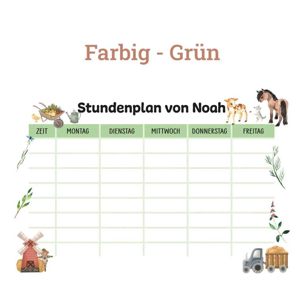 Stundenplan auf Acrylglas - Bauernhof - Grün