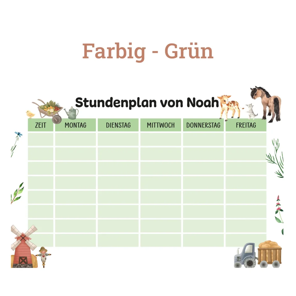 Stundenplan auf Acrylglas - Bauernhof - Grün