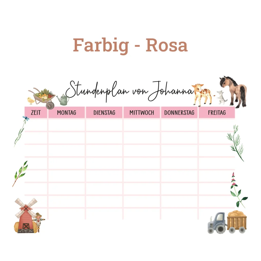 Stundenplan auf Acrylglas - Bauernhof - Rosa