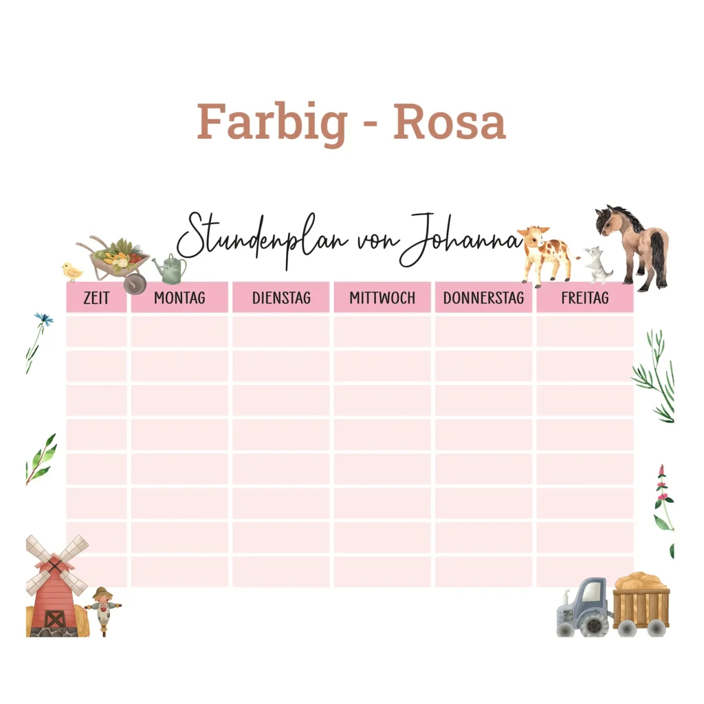 Stundenplan auf Acrylglas - Bauernhof - Rosa