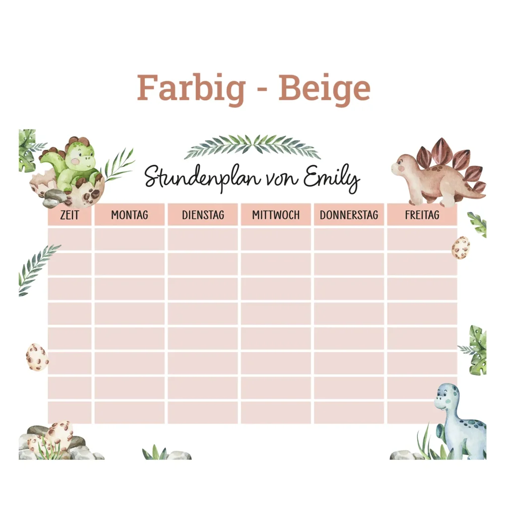 Stundenplan auf Acrylglas - Dinosaurier - Beige
