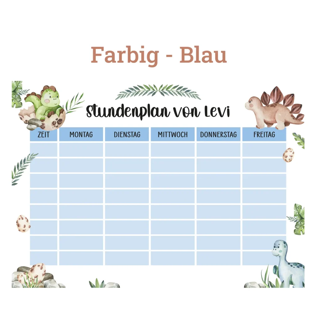 Stundenplan auf Acrylglas - Dinosaurier - Blau