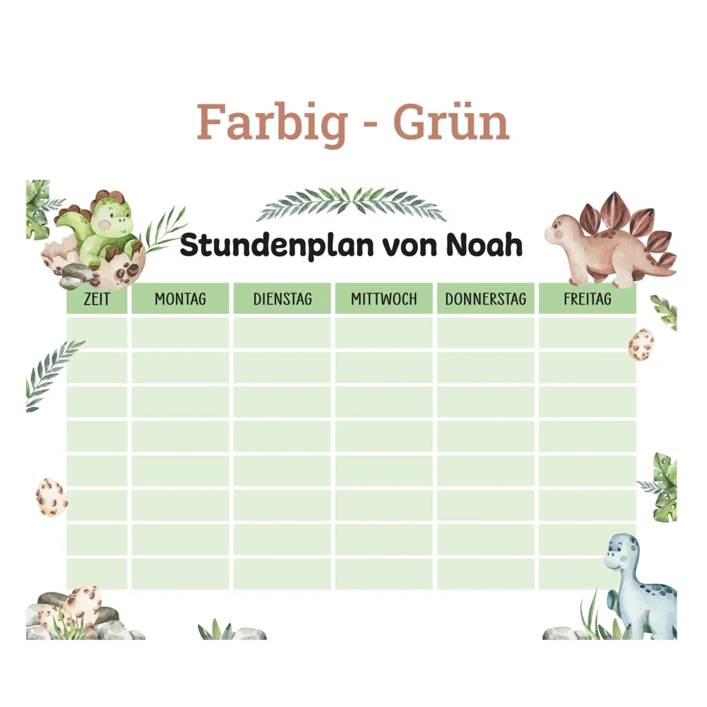 Stundenplan auf Acrylglas - Dinosaurier - Grün