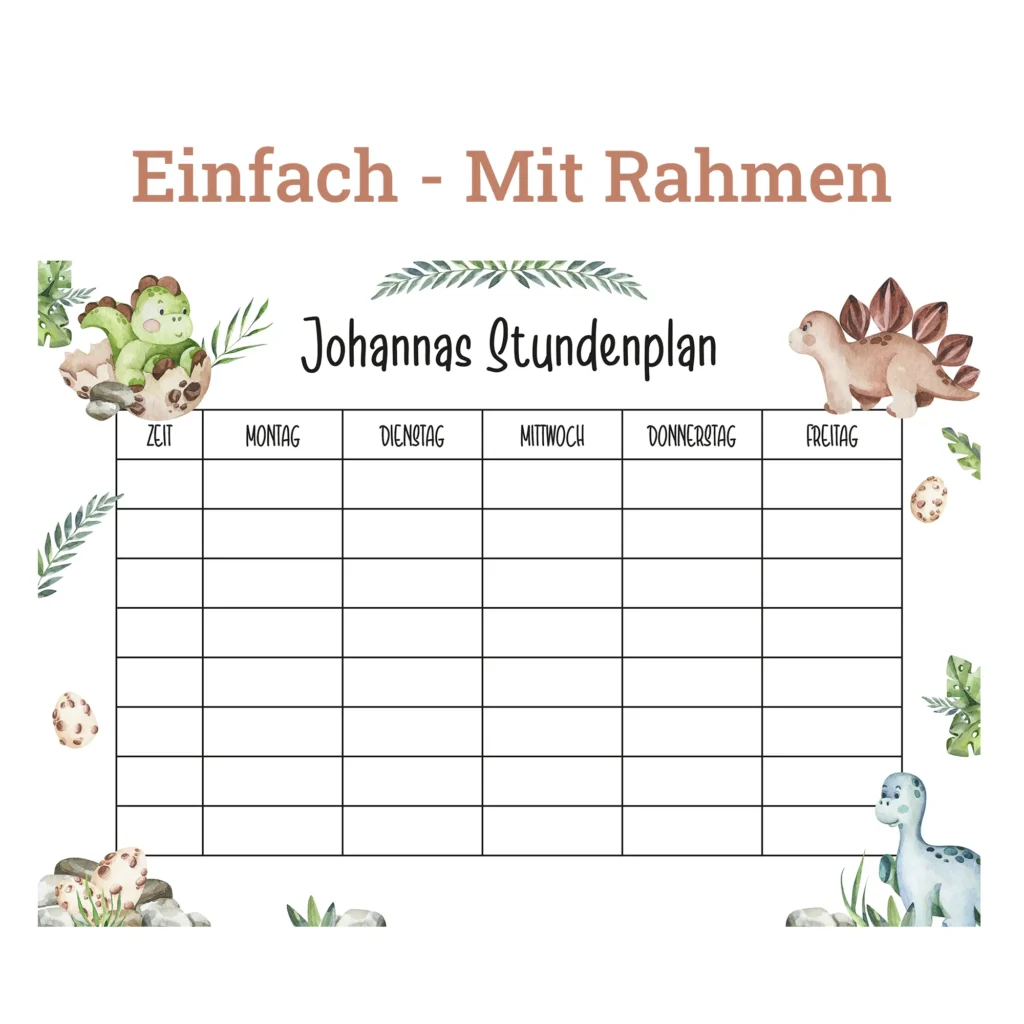 Stundenplan auf Acrylglas - Dinosaurier - Mit Rahmen