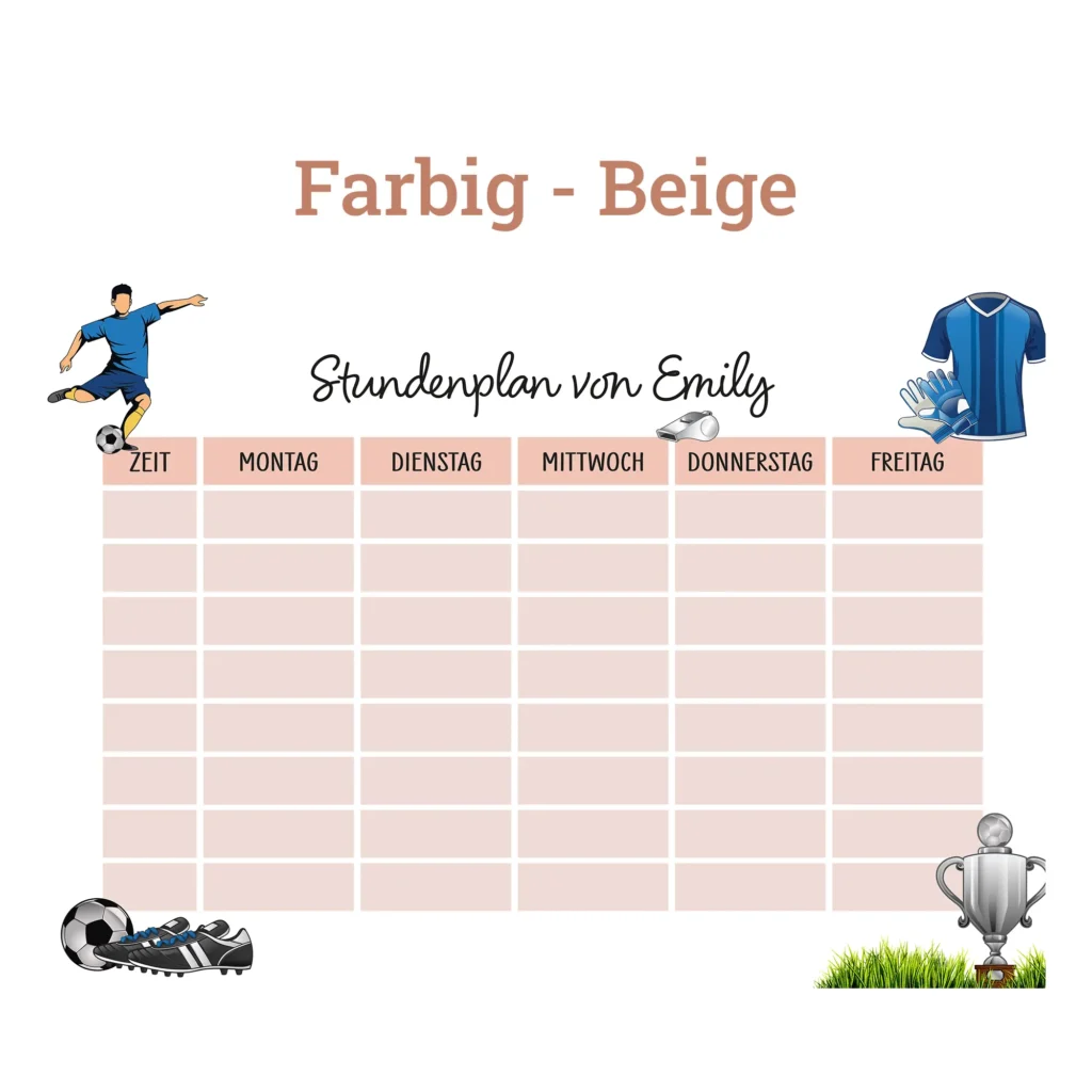 Stundenplan auf Acrylglas - Fußball - Beige