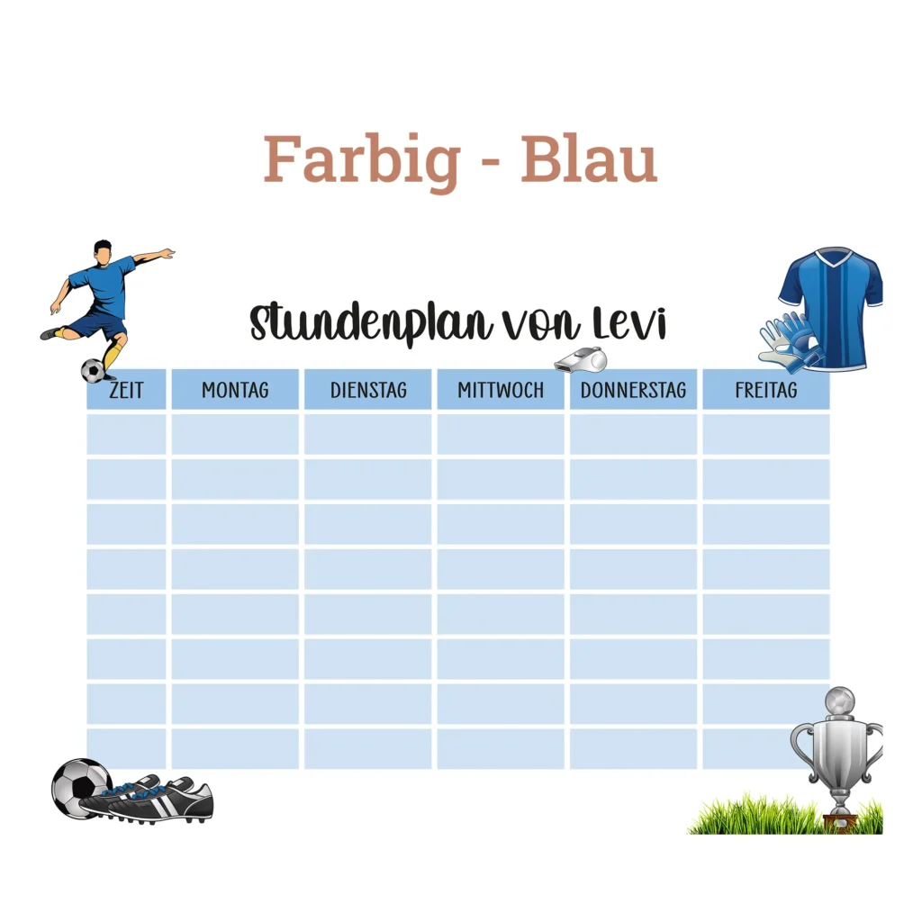 Stundenplan auf Acrylglas - Fußball - Blau