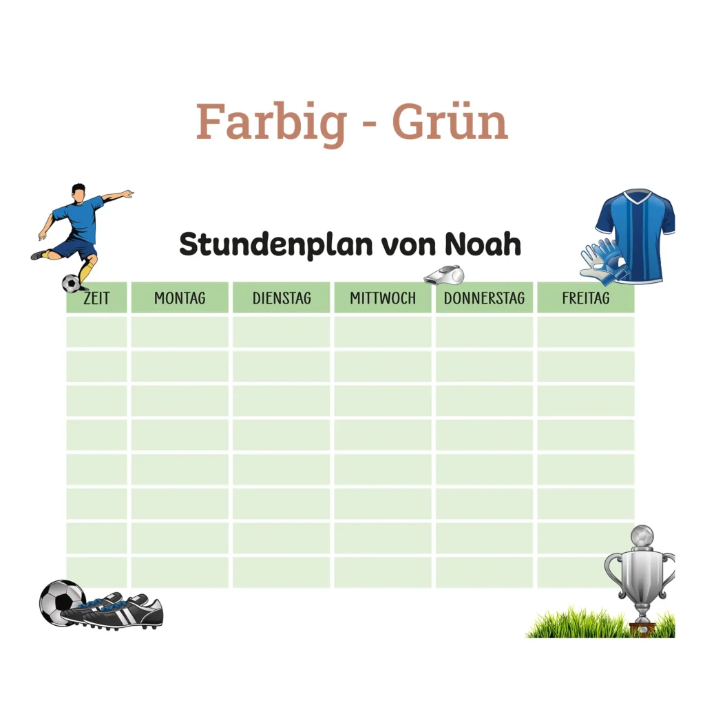 Stundenplan auf Acrylglas - Fußball - Grün