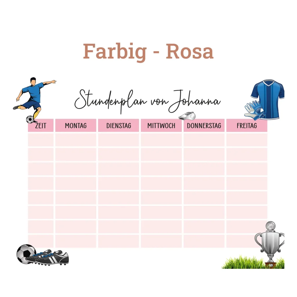 Stundenplan auf Acrylglas - Fußball - Rosa