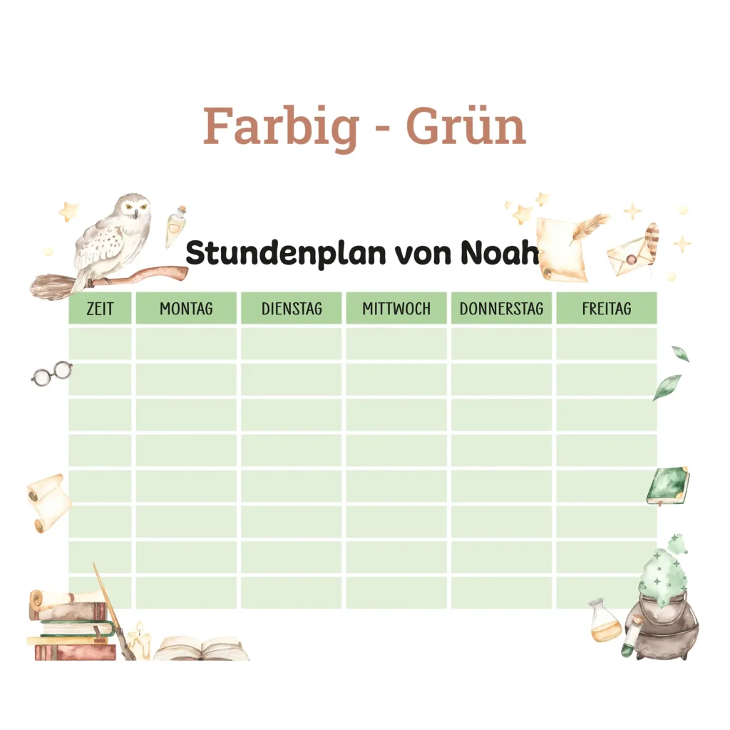 Stundenplan auf Acrylglas - Magiewelt - Grün