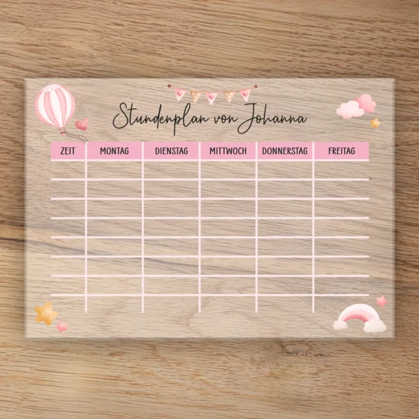 Stundenplan auf Acrylglas - Fantasiewelt Rosa - Produktbild