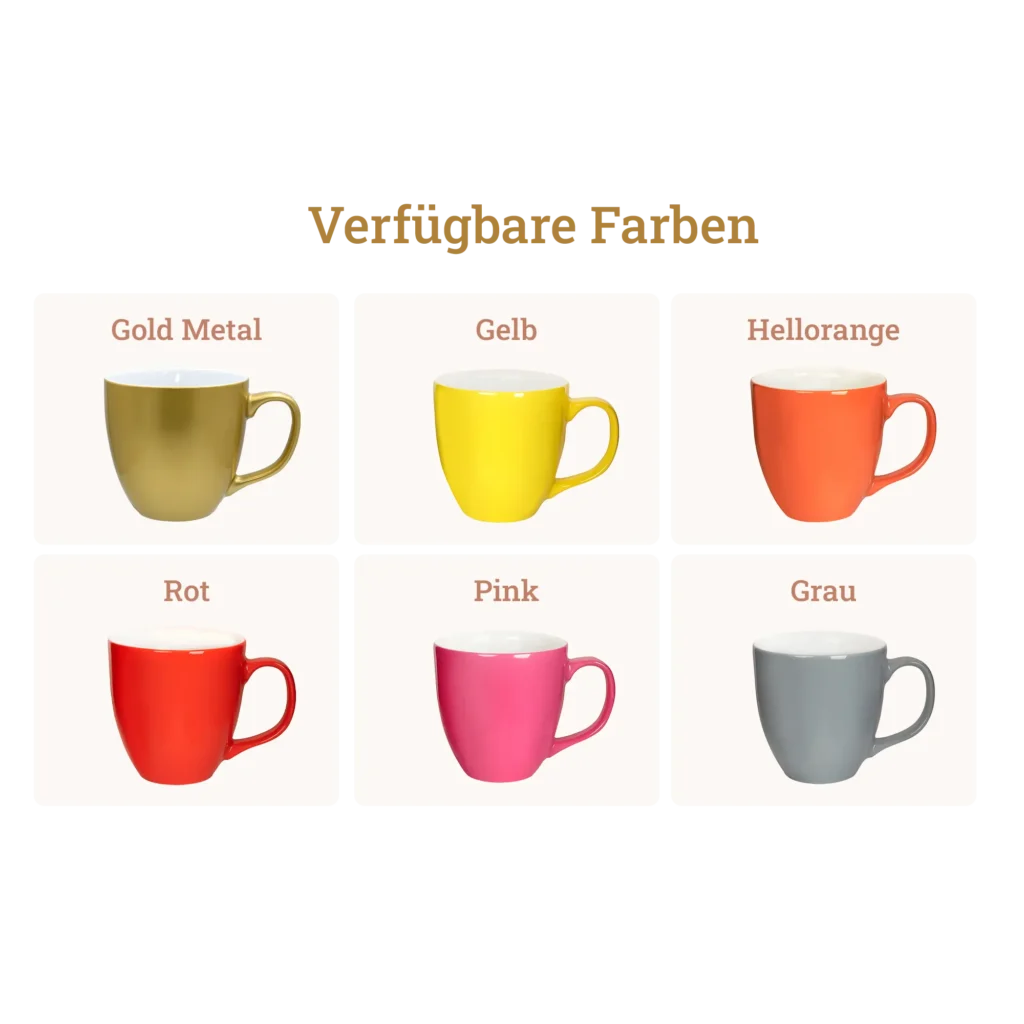 Tasse mit Kaffespruch - Verfügbare Farben