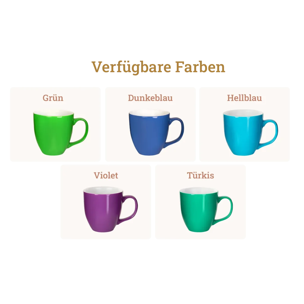 Tasse mit Kaffespruch - Verfügbare Farben