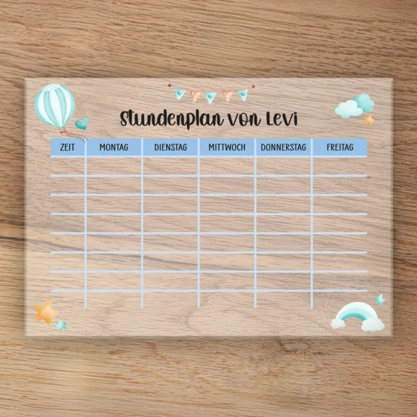 Stundenplan auf Acrylglas - Fantasiewelt Blau - Produktbild