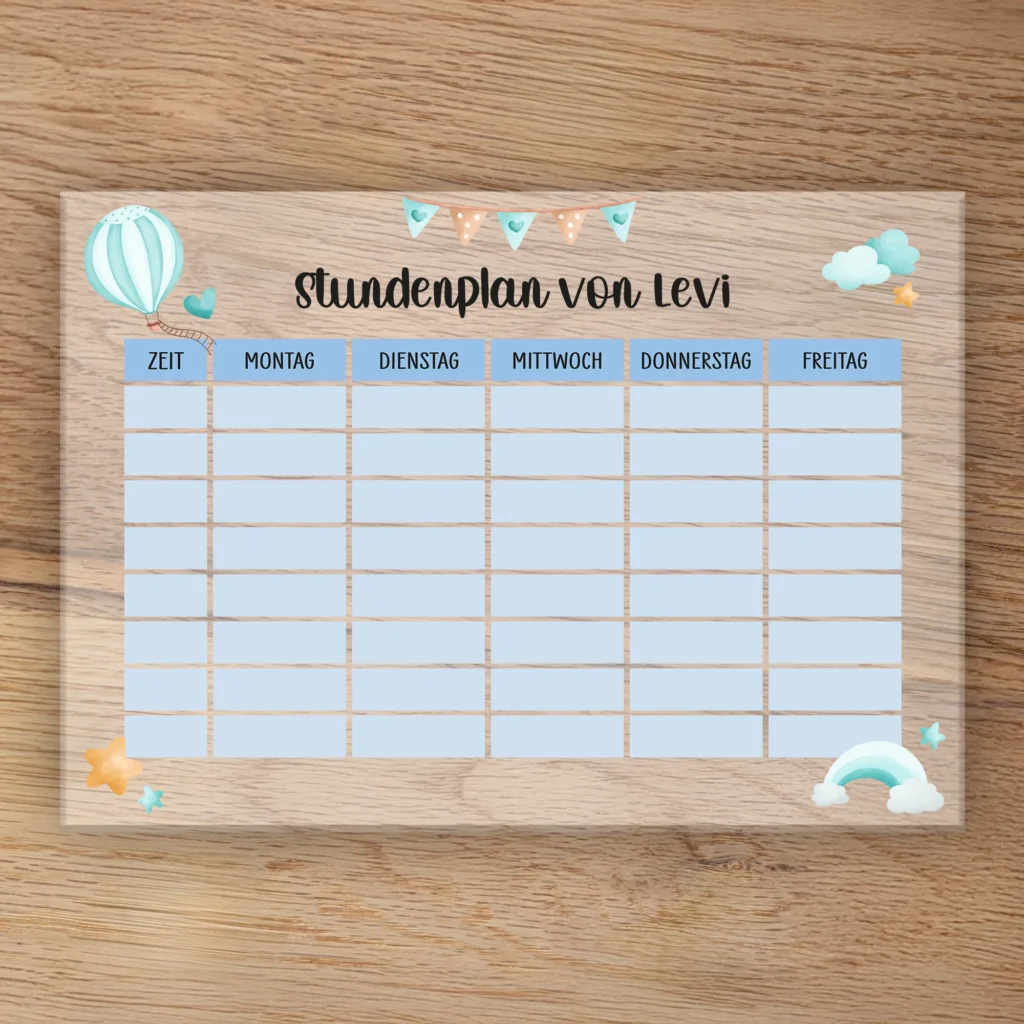 Stundenplan auf Acrylglas - Fantasiewelt Blau - Produktbild