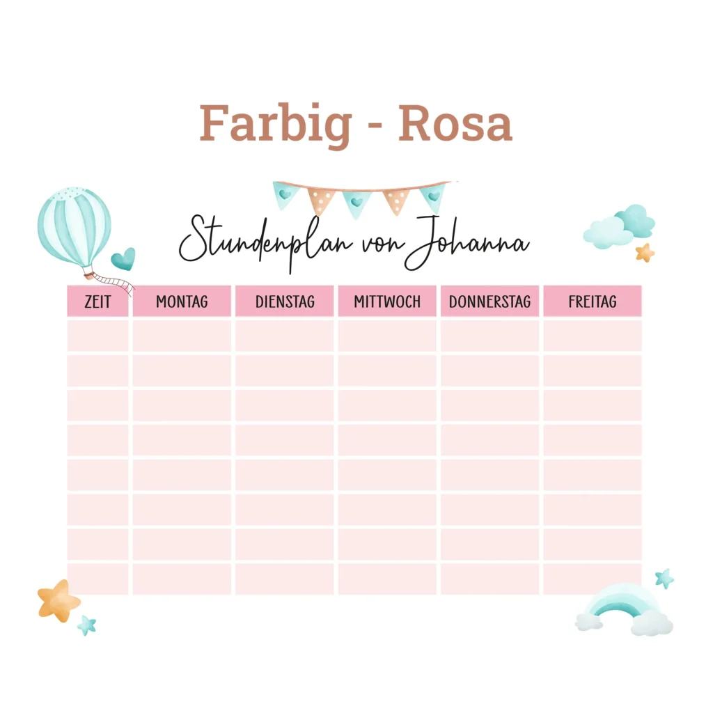 Stundenplan auf Acrylglas - Fantasiewelt Blau - Rosa