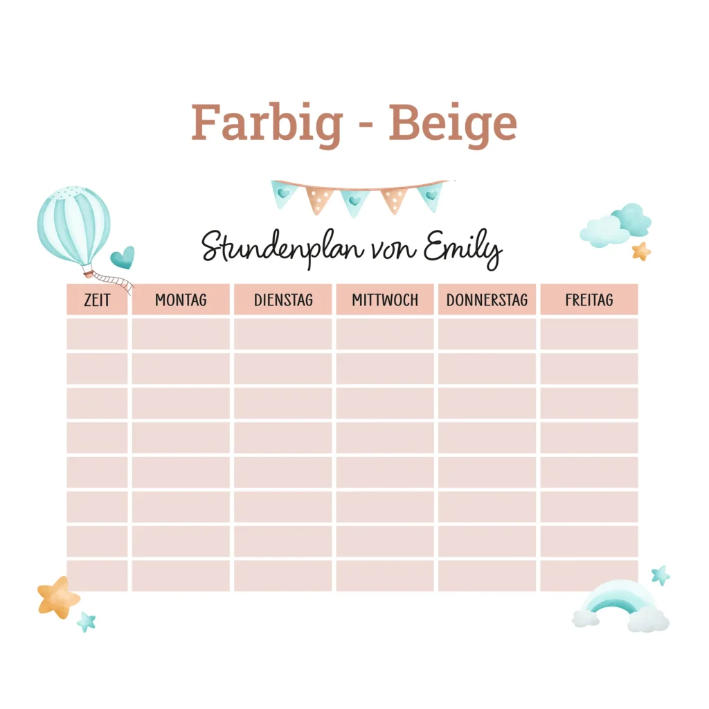 Stundenplan auf Acrylglas - Fantasiewelt Blau - Beige