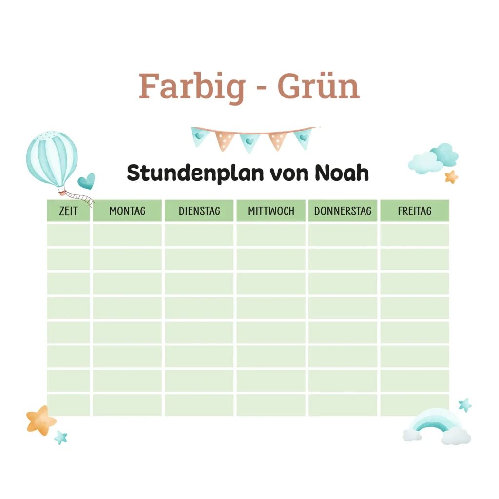 Stundenplan auf Acrylglas - Fantasiewelt Blau - Grün