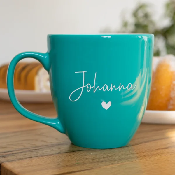 Tasse mit Namen und Herzsymbolen - Produktbild