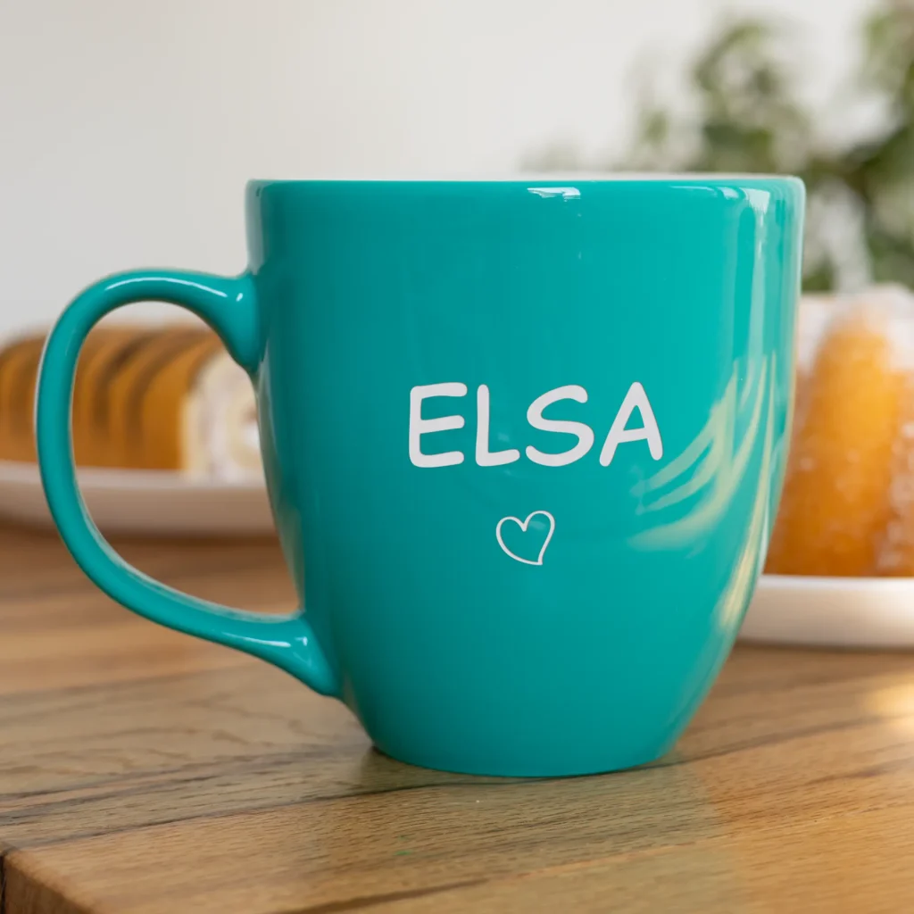 Tasse mit Namen und Herzsymbolen - Herz Kontur