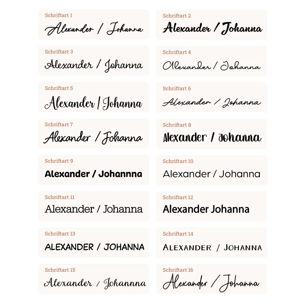 Personalisierbar - Porzellan - Schriftarten