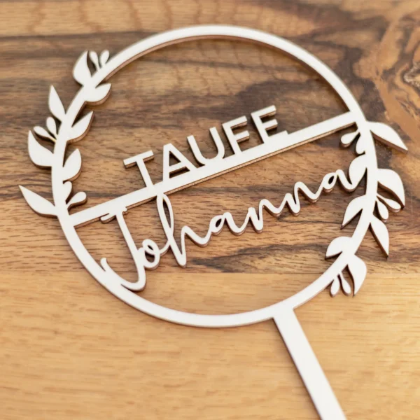 Caketopper Taufe mit Blätterkranz - Produktbild