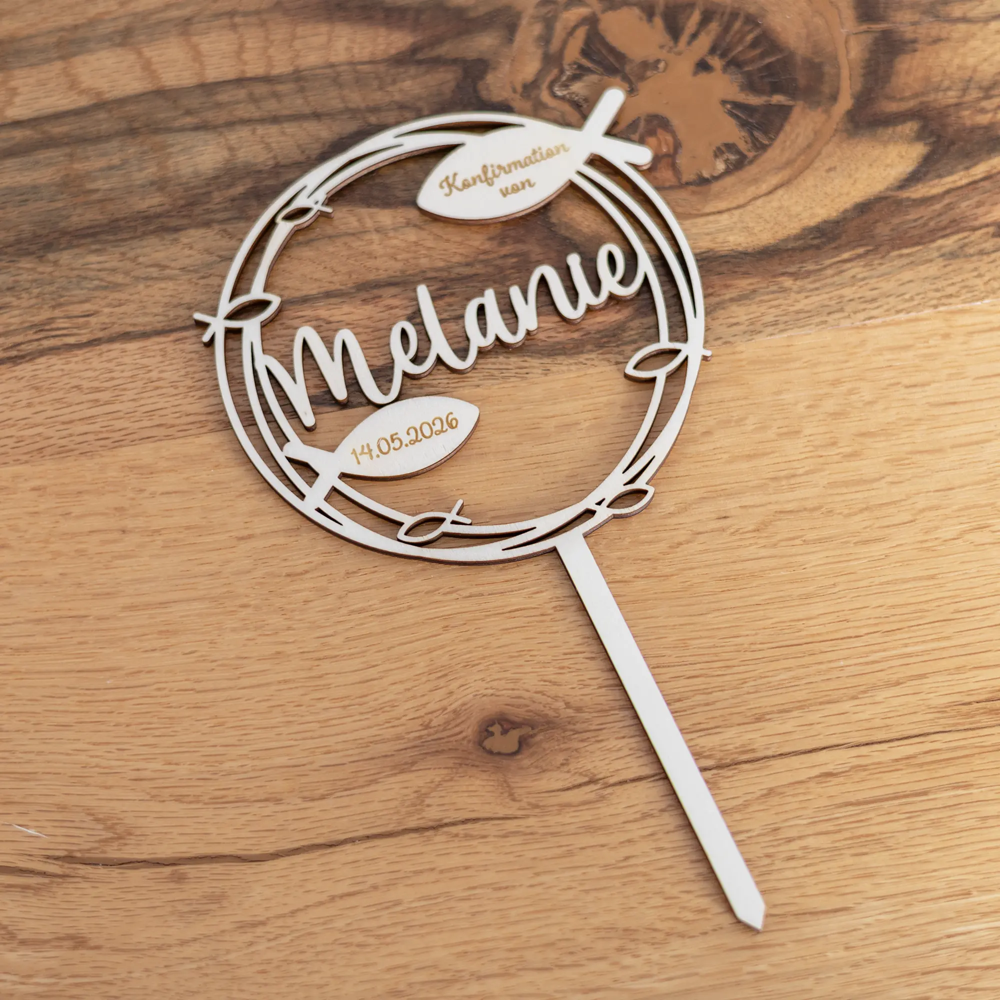 Caketopper zur Konfirmation Fische - Gesamtansicht