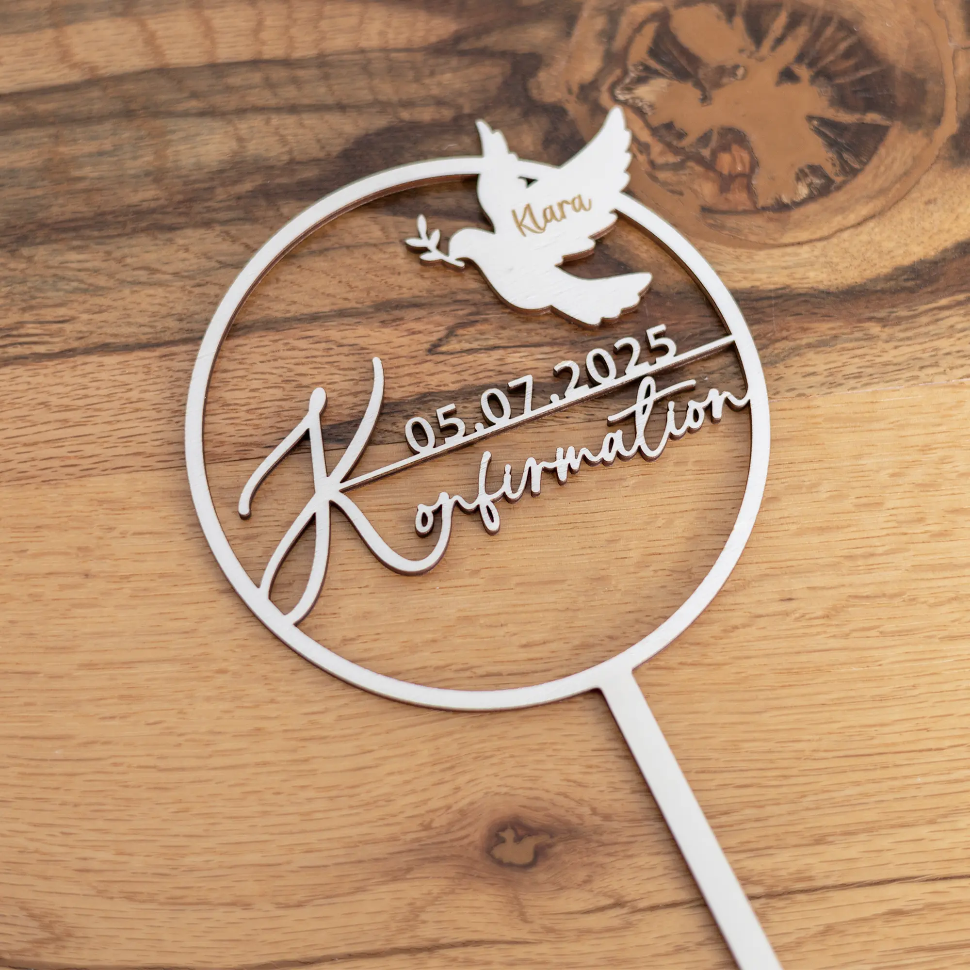 Caketopper - Konfirmation mit Taube und Datum - Produktbild