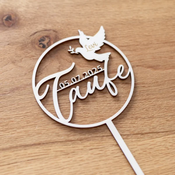 Caketopper - Taufe mit Taube, Name + Datum - Produktbild