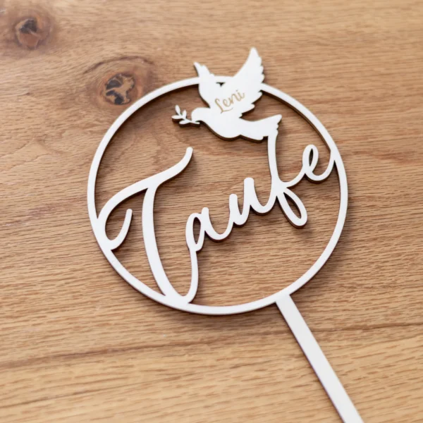 Caketopper - Taufe mit Taube, Name - Produktbild