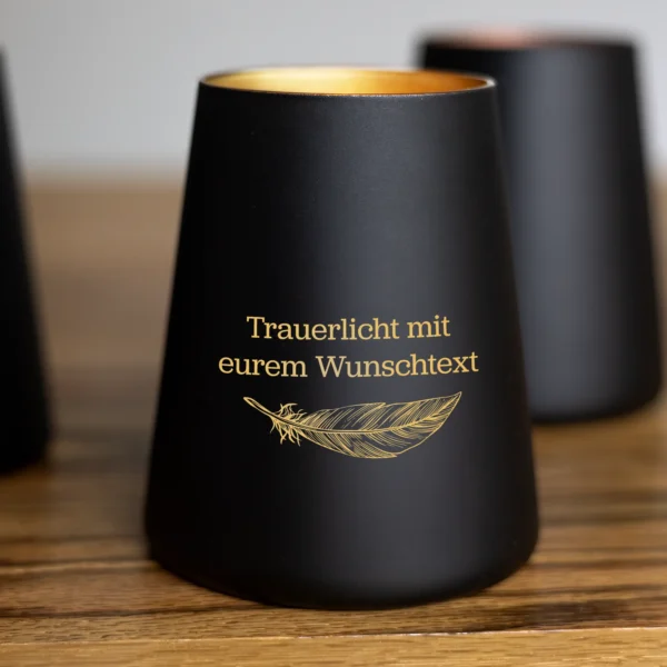 Personalisiertes Trauerlicht mit Feder (Trapezform) - Produktbild