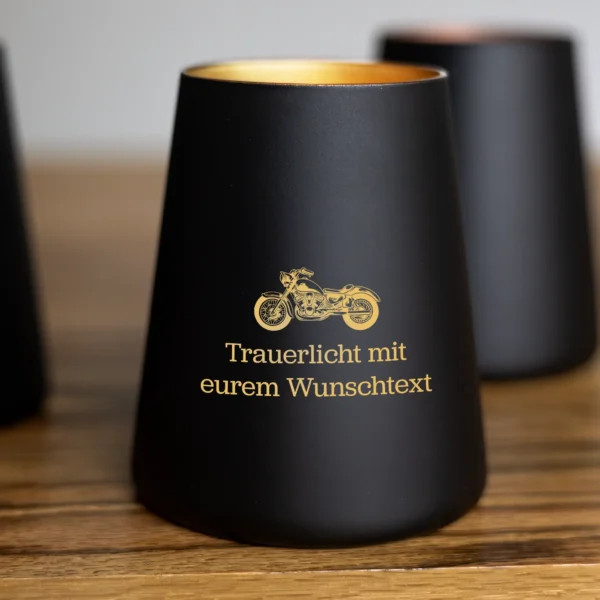 Personalisiertes Trauerlicht mit Motorradsilhouette (Trapezform) - Produktbild