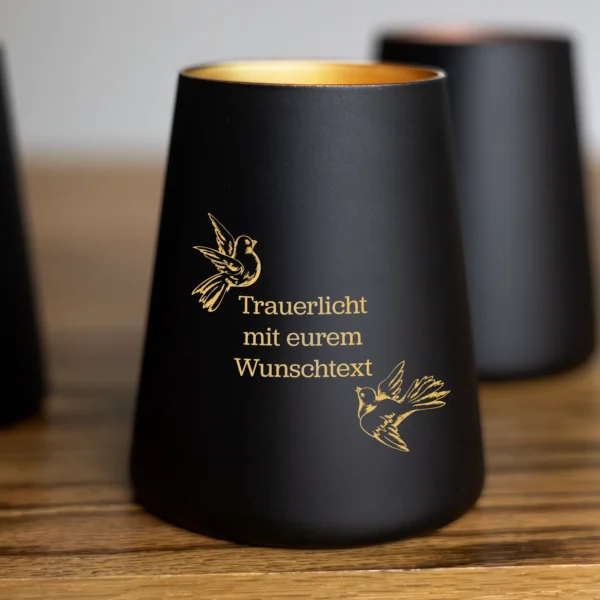 Personalisiertes Trauerlicht mit Taubenmotiven (Trapezform) - Produktbild