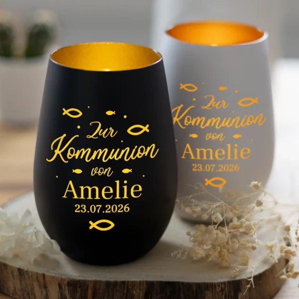 Personalisiertes Windlicht mit Gravur zur Konfirmation - Produktbild