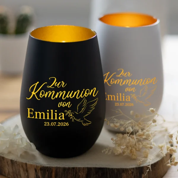 Personalisiertes Windlicht mit Gravur zur Kommunion - Produktbild